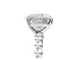 White gold Radiant Cut Diamond Solitaire Ring with Beaded Band and Prong Setting_349