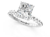 White gold Radiant Cut Diamond Solitaire Ring with Beaded Band and Prong Setting_351