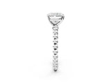 White gold Radiant Cut Diamond Solitaire Ring with Beaded Band and Prong Setting_351