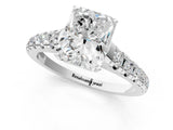 White gold Radiant Cut Diamond Solitaire Ring with Cathedral Setting and Pavé Band_150