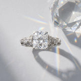 White gold Radiant Cut Diamond Solitaire Ring with Filigree Band and Four-Prong Setting_16