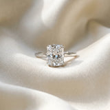 White gold Radiant Cut Diamond Solitaire Ring with Flower Prong Setting and Classic Band_295