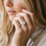 White gold Radiant Cut Diamond Solitaire Ring with Flower Prong Setting and Classic Band_296