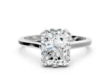 White gold Radiant Cut Diamond Solitaire Ring with Flower Prong Setting and Classic Band_30