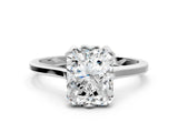 White gold Radiant Cut Diamond Solitaire Ring with Flower Prong Setting and Classic Band_66