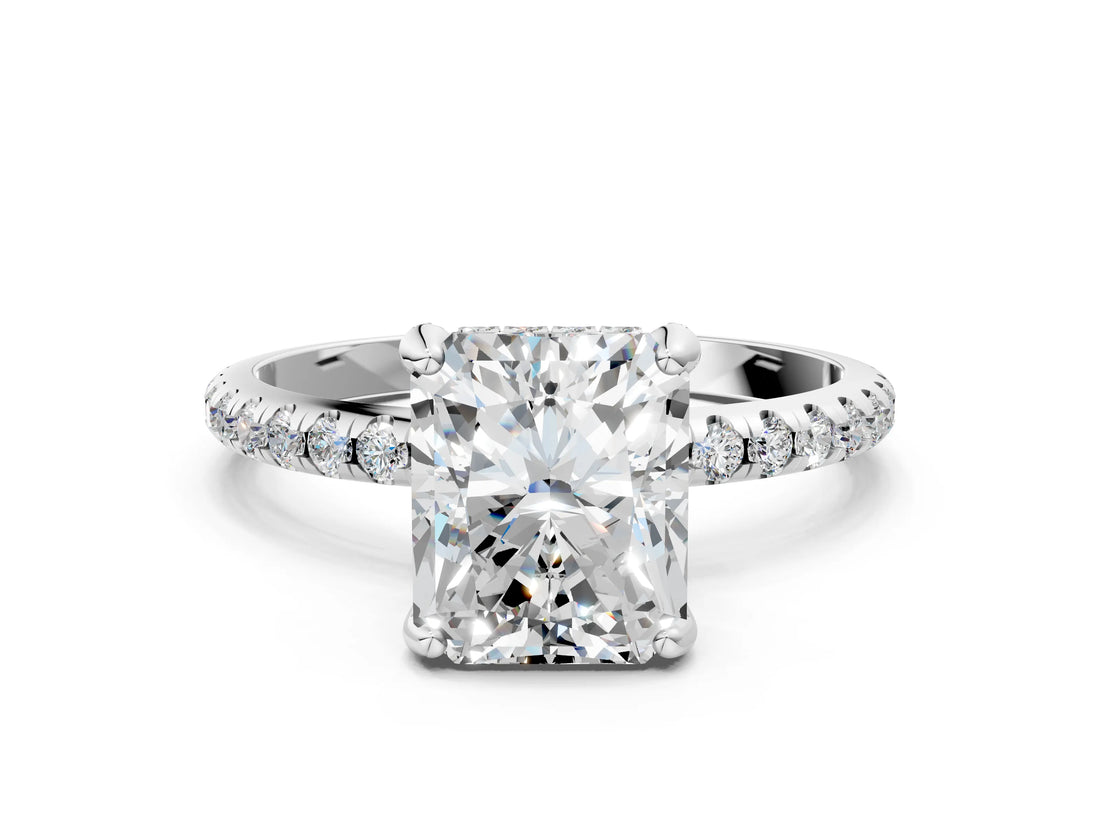 White gold Radiant Cut Diamond Solitaire Ring with Four-Prong Setting and Pavé Band_3