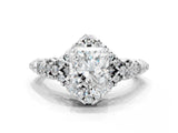 White gold Radiant Cut Diamond Solitaire Ring with Hidden Halo and Pavé Band_33