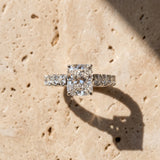 White gold Radiant Cut Diamond Solitaire Ring with Micro Pave Band and Prong Setting_15