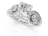White gold Radiant Cut Diamond Solitaire Ring with Milgrain Pavé Band and Four-Prong Setting_172