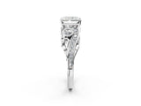 White gold Radiant Cut Diamond Solitaire Ring with Milgrain Pavé Band and Four-Prong Setting_177
