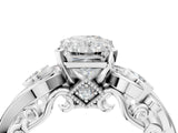 White gold Radiant Cut Diamond Solitaire Ring with Milgrain Pavé Band and Four-Prong Setting_179