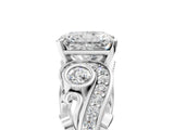 White gold Radiant Cut Diamond Solitaire Ring with Milgrain Pavé Band and Four-Prong Setting_180