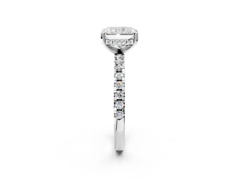 Platinum 1.04 Carat F VS1 Radiant Diamond Solitaire Ring with Round  Pavé Band and Four-Prong Setting