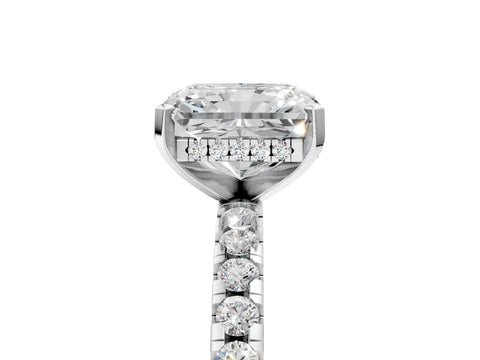 Platinum 1.04 Carat F VS1 Radiant Diamond Solitaire Ring with Round  Pavé Band and Four-Prong Setting