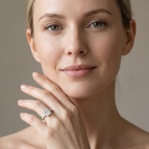 Platinum 1.04 Carat F VS1 Radiant Diamond Solitaire Ring with Round  Pavé Band and Four-Prong Setting