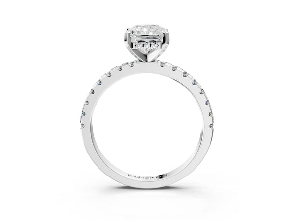 10K White Gold 2.07 Carat E VS1 Round Diamond Solitaire Ring with Pavé Band and Four-Prong Setting