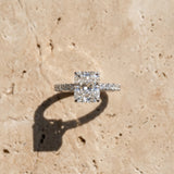 White gold Radiant Cut Diamond Solitaire Ring with Pavé Band and Four-Prong Setting_354