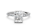 White gold Radiant Cut Diamond Solitaire Ring with Pavé Band and Hidden Halo_15