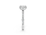 White gold Radiant Cut Diamond Solitaire Ring with Pavé Band and Hidden Halo_17