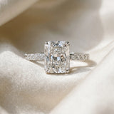 White gold Radiant Cut Diamond Solitaire Ring with Pavé Band and Hidden Halo_30