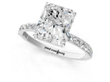 White gold Radiant Cut Diamond Solitaire Ring with Pave Band and Four Prong Setting_184