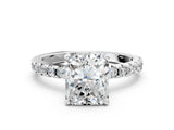 White gold Radiant Cut Diamond Solitaire Ring with Round  Pavé Band and Four-Prong Setting_100