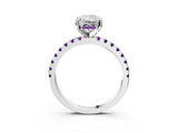 White gold Radiant Cut Diamond Solitaire Ring with Round with Amethyst side stone Pavé Band and Four-Prong Setting_39
