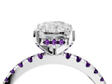 White gold Radiant Cut Diamond Solitaire Ring with Round with Amethyst side stone Pavé Band and Four-Prong Setting_4