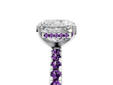 White gold Radiant Cut Diamond Solitaire Ring with Round with Amethyst side stone Pavé Band and Four-Prong Setting_5