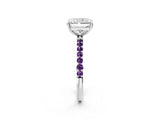 White gold Radiant Cut Diamond Solitaire Ring with Round with Amethyst side stone Pavé Band and Prong Setting_2