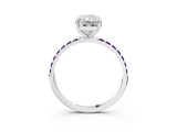 White gold Radiant Cut Diamond Solitaire Ring with Round with Amethyst side stone Pavé Band and Prong Setting_3