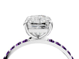 White gold Radiant Cut Diamond Solitaire Ring with Round with Amethyst side stone Pavé Band and Prong Setting_4