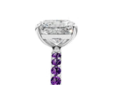 White gold Radiant Cut Diamond Solitaire Ring with Round with Amethyst side stone Pavé Band and Prong Setting_5