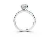White gold Radiant Cut Diamond Solitaire Ring with Round with Aquamarine side stone Pavé Band and Four-Prong Setting_15