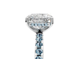 White gold Radiant Cut Diamond Solitaire Ring with Round with Aquamarine side stone Pavé Band and Four-Prong Setting_17
