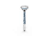 White gold Radiant Cut Diamond Solitaire Ring with Round with Aquamarine side stone Pavé Band and Four-Prong Setting_2