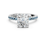 White gold Radiant Cut Diamond Solitaire Ring with Round with Aquamarine side stone Pavé Band and Four-Prong Setting_36