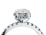 White gold Radiant Cut Diamond Solitaire Ring with Round with Aquamarine side stone Pavé Band and Four-Prong Setting_4