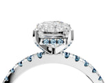 White gold Radiant Cut Diamond Solitaire Ring with Round with Aquamarine side stone Pavé Band and Four-Prong Setting_40