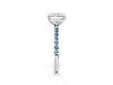 White gold Radiant Cut Diamond Solitaire Ring with Round with Aquamarine side stone Pavé Band and Prong Setting_14