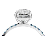 White gold Radiant Cut Diamond Solitaire Ring with Round with Aquamarine side stone Pavé Band and Prong Setting_28