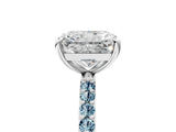 White gold Radiant Cut Diamond Solitaire Ring with Round with Aquamarine side stone Pavé Band and Prong Setting_29