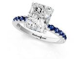 White gold Radiant Cut Diamond Solitaire Ring with Round with Blue Sapphire side stone Pavé Band and Four-Prong Setting_13