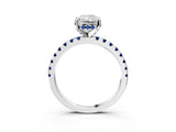White gold Radiant Cut Diamond Solitaire Ring with Round with Blue Sapphire side stone Pavé Band and Four-Prong Setting_39
