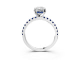 White gold Radiant Cut Diamond Solitaire Ring with Round with Blue Sapphire side stone Pavé Band and Four-Prong Setting_3
