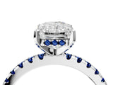 White gold Radiant Cut Diamond Solitaire Ring with Round with Blue Sapphire side stone Pavé Band and Four-Prong Setting_4