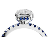 White gold Radiant Cut Diamond Solitaire Ring with Round with Blue Sapphire side stone Pavé Band and Four-Prong Setting_40