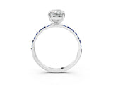 White gold Radiant Cut Diamond Solitaire Ring with Round with Blue Sapphire side stone Pavé Band and Prong Setting_15
