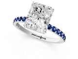 White gold Radiant Cut Diamond Solitaire Ring with Round with Blue Sapphire side stone Pavé Band and Prong Setting_1