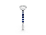 White gold Radiant Cut Diamond Solitaire Ring with Round with Blue Sapphire side stone Pavé Band and Prong Setting_2